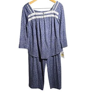 NWT Blue Floral Square Neck Cotton Pajama Set Square Neck Cottage Long Sleeve M